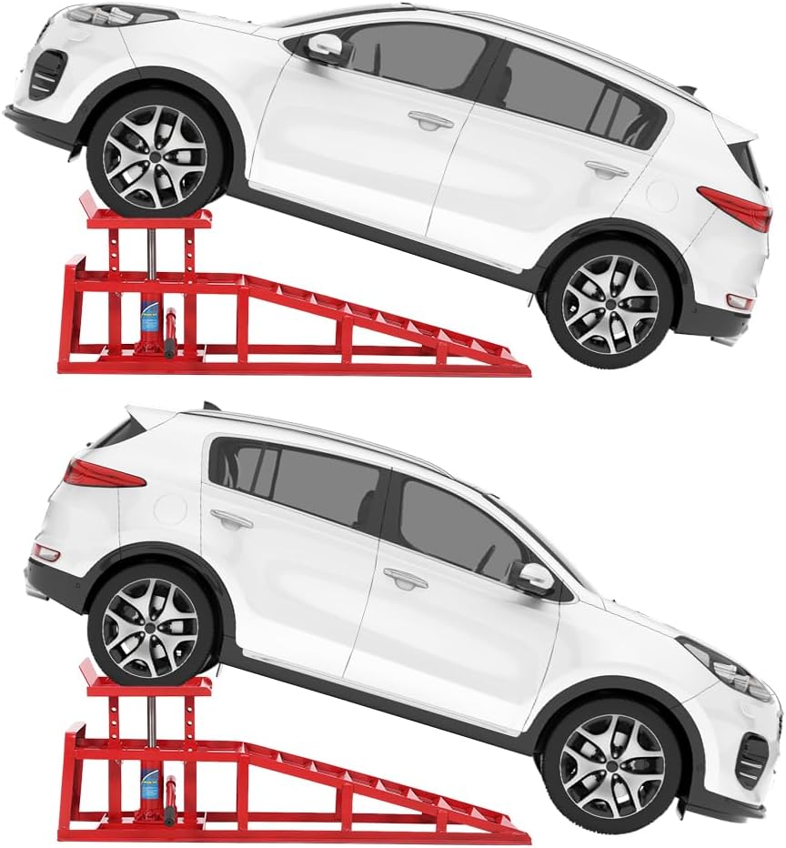 2PCS Hydraulic Car and Truck Service Ramps,11023 Lbs (5 Tons) Capacity, Portable Lifts Ramps for Oil Changes, Adjustable Lift Height 9.8" to 16.21", Home Garage,Vehicle Auto Garage Repair