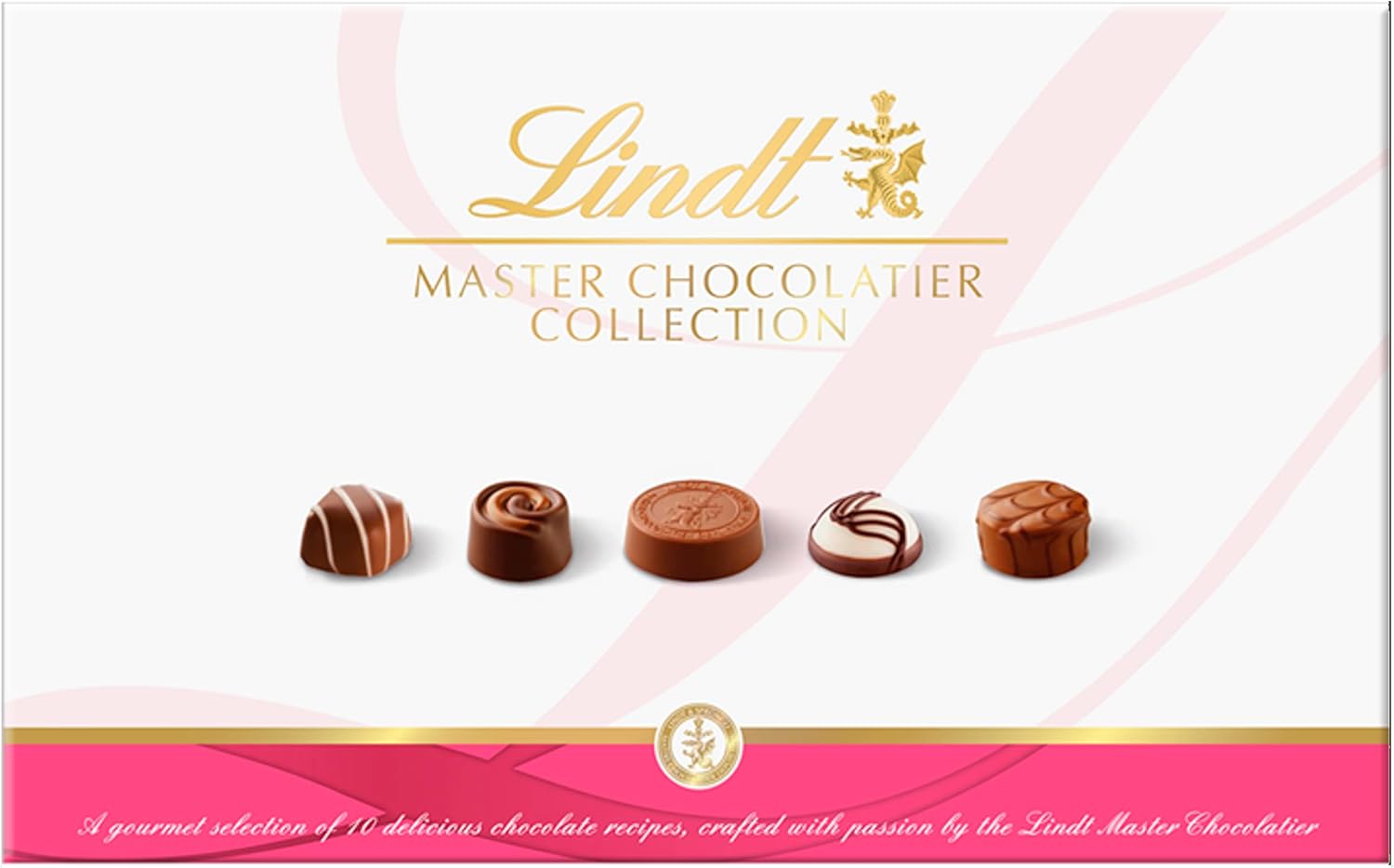 Lindt Master Chocolatier Collection - 18 Assorted Milk, Dark and White Chocolates, Medium Box, 184g - Gift Present or Sharing Box - Easter, Birthday, Celebrations, Congratulations