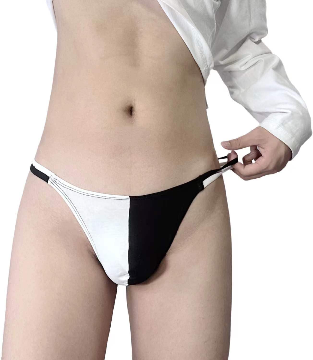 Men's Cotton Thong G-String with Double Waistband - Bulge Pouch Sexy and Seamless 1 Pack