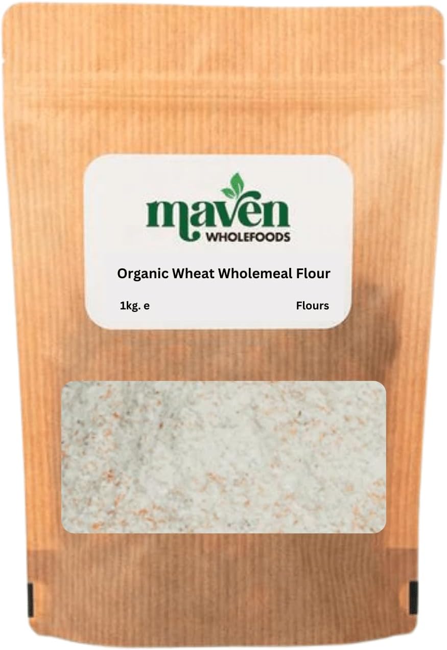 Maven wholefoods Organic Wholemeal Wheat Flour Stoneground 1kg | Raw | GMO Free | High Fibre & Protein | Certified Organic | Suitable for Vegetarian & Vegan | Packed Fresh in Resealable Bags