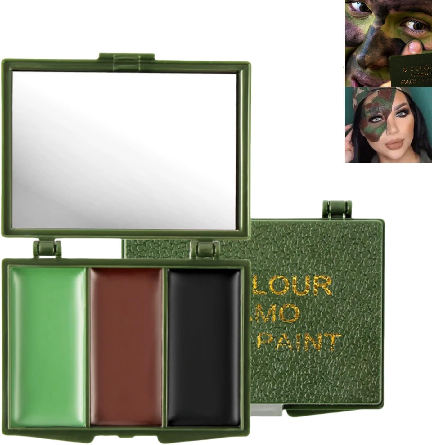 3 Color Camo Dace Paint,Army Face Paint,Eye Body Face Camo Paint,Waterproof face paint,camouflage makeup,hunting accessories,face paints,body paint,camouflage face paint(Black,Brown,Green)