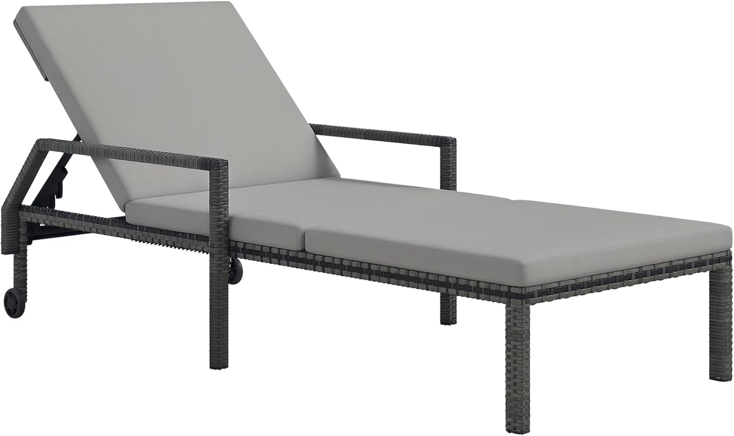 Outsunny Outdoor PE Rattan Sun Lounger, 5-Level Adjustable Backrest Wicker Outdoor Chaise Recliner, Garden Chair with 2 Wheels, Grey