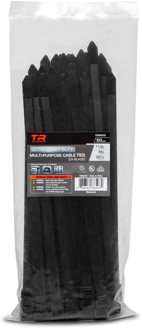 TR Industrial Ultra Heavy Duty Multi-Purpose UV Cable Ties (100-Piece), 250 lbs. Tensile Strength, 11.8", Black