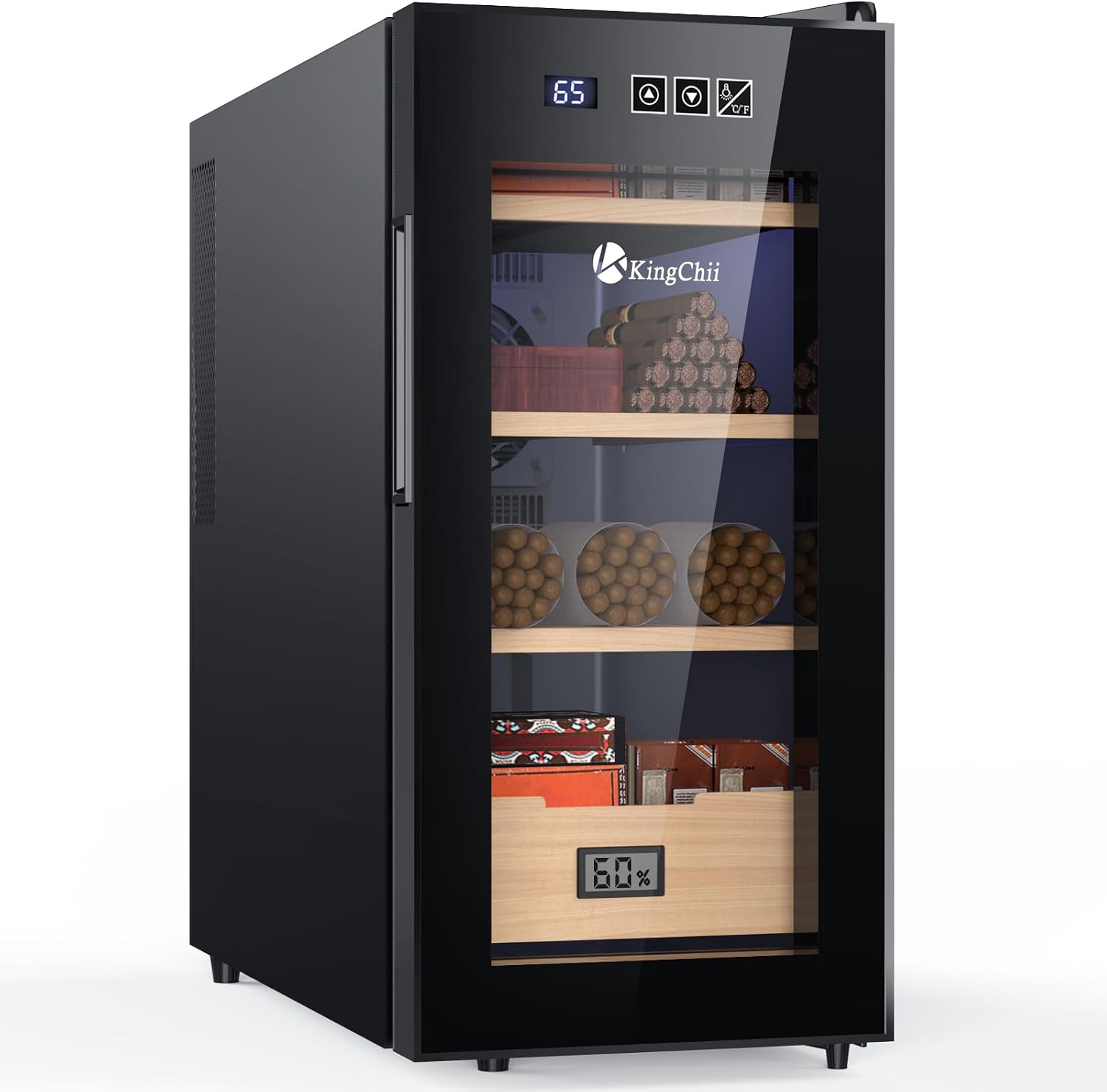 KingChii 26L Electric Cigar Humidors with Temperature Control System, Cigar Cabinet with Spanish Cedar Wood Shelves & Hygrometer, Gifts for Men (4 Layers 200 Capacity)