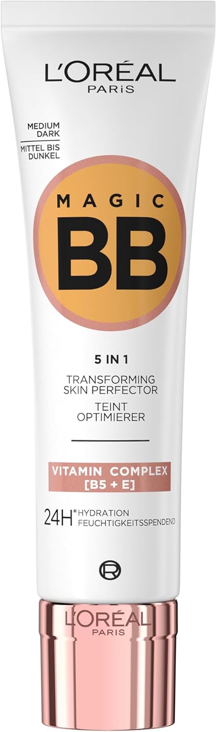 L'Oréal Paris Magic BB Cream with SPF 20, 5-in-1 Skin Tint with Vitamin B5 and Vitamin E, Lightweight Hydrating Formula Adapts to Skin Tone for a Natural Glowy Finish, 30 ml, Shade: 05 Medium Dark