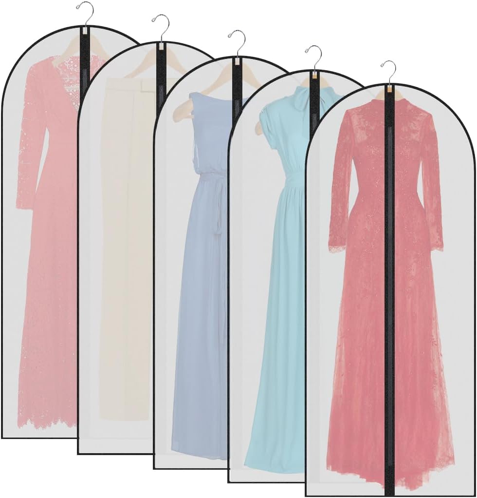 Garment Bags,5PCS Dustproof Garment Covers PEVA Translucent Clothes Covers with Zip Moth Proof Suit Protector Bags Waterproof Dress Covers for Shirts Coats Costumes (60X140CM)