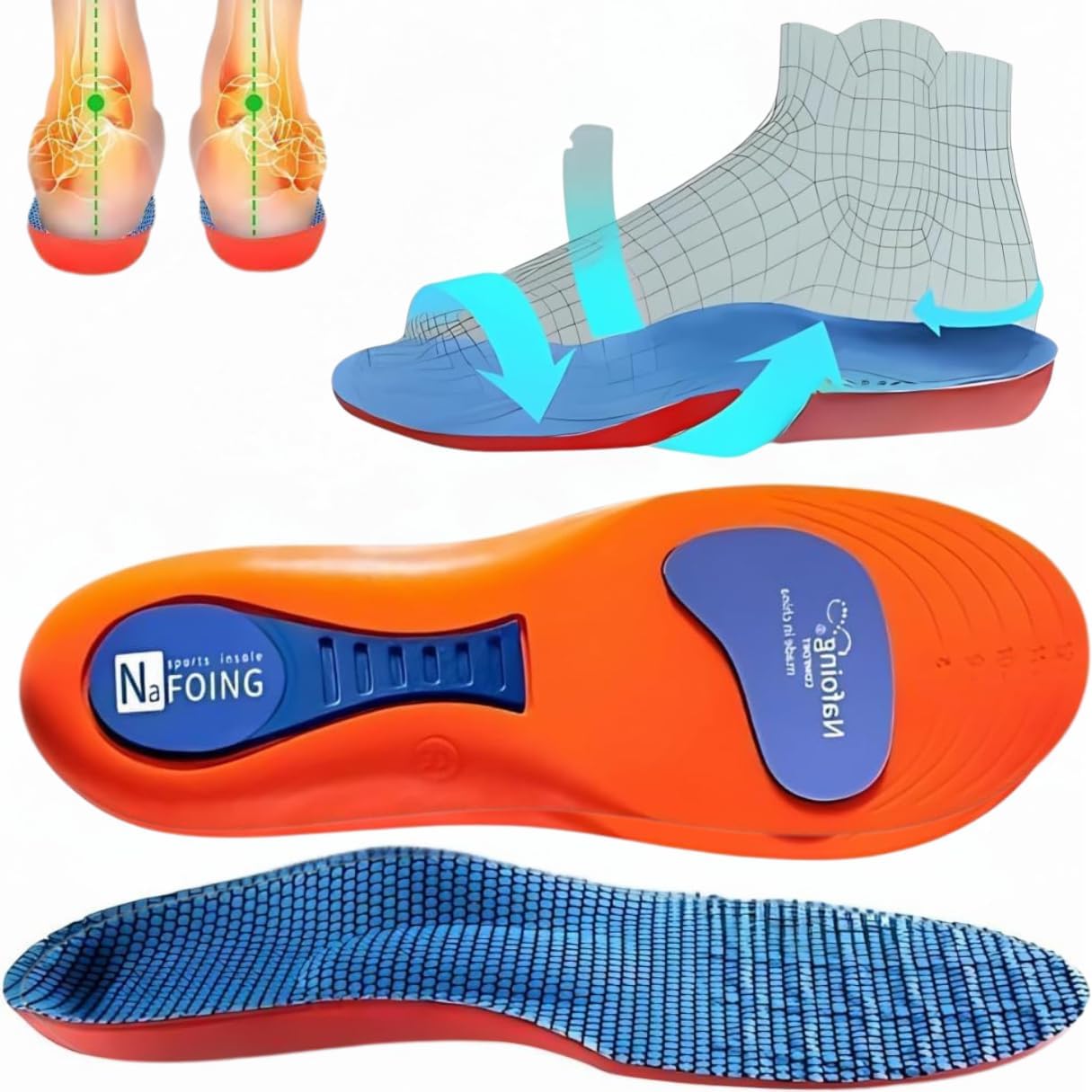 Orthotic ComfySole Insoles for Foot Heel Pain, 240+lbs Shock Absorbing Anti-Fatigue & Arch Support Breathable Gel Plantar Fasciitis Insoles for Men & Women (Medium EU(41-42))