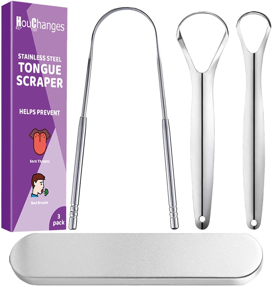 3 Kinds Tongue Scraper Gift Set,Stainless Steel Tongue Cleaners with Case Fresh Breath Restored Taste