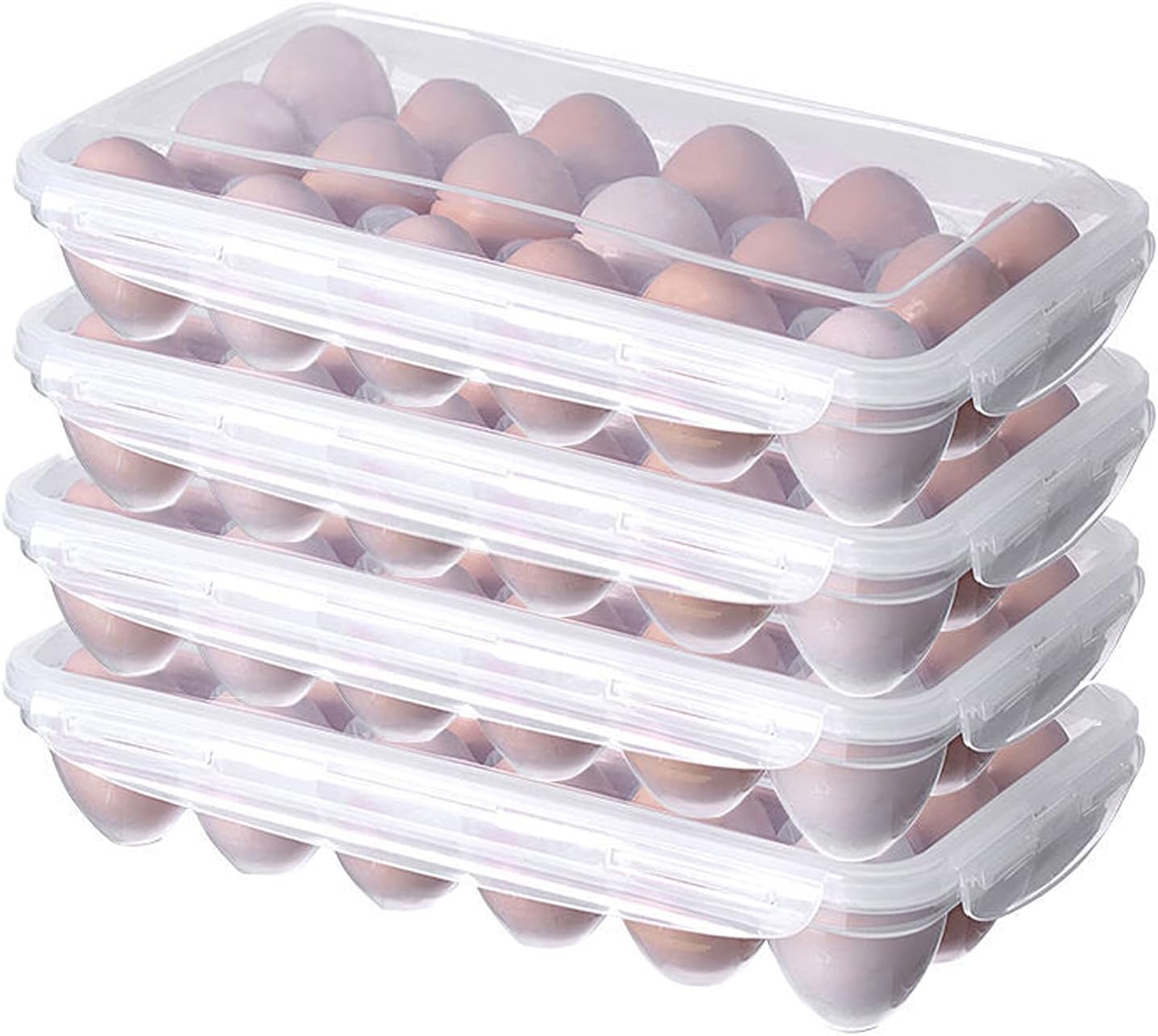 XBY-US 4 Pack Covered Egg Holders,Egg Holder For Refrigerator,travel egg Storage Container,Plastic Refrigerator Egg Trays,camping egg box,Deviled Egg Tray Carrier with Lid Fits 18X4 Eggs(72 Eggs)