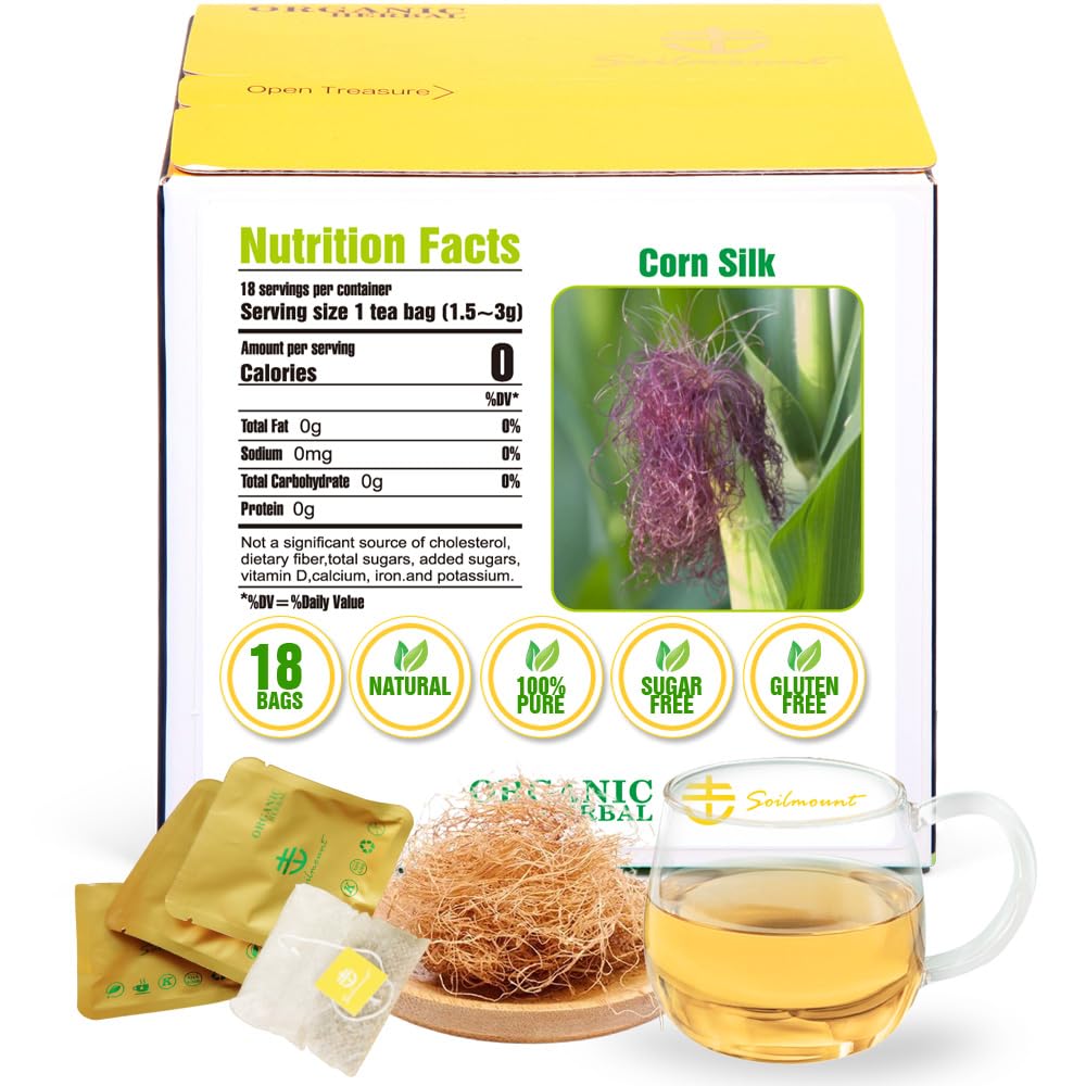 Soilmount Corn Silk Tea - 100% Organic Non-GMO Pure Corn Stigma Tea (Yumixu/玉米须/옥수수 수염) - Caffeine-Free, 18 Bleach-Free Tea Bags for Digestive Health and Wellness