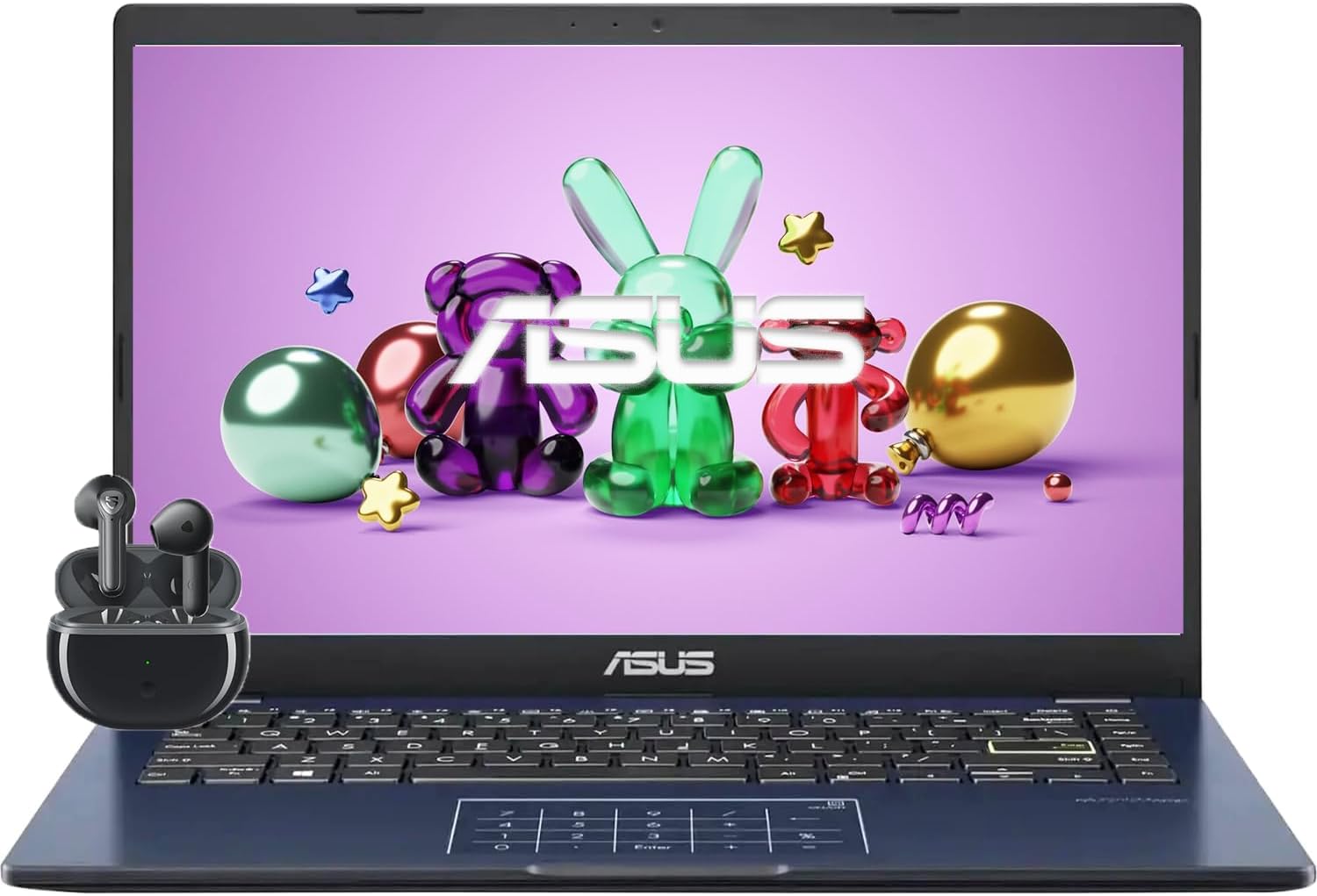 ASUS 14″ FHD Student Laptop, Back-to-School Essential, Intel Quad-Core CPU, Intel UHD Graphics, 4GB RAM, 64GB Storage, 10-Hour Battery, Ultralight, USB-C/HDMI, Bluetooth Earbuds, Black, Windows 11