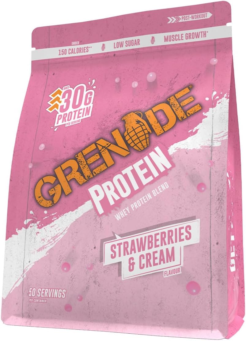 Grenade Whey Blend High Protein Powder, Low Sugar with 30g Protein per Serving, (50 Servings) - Strawberries & Cream, 2 kg (Pack of 1)