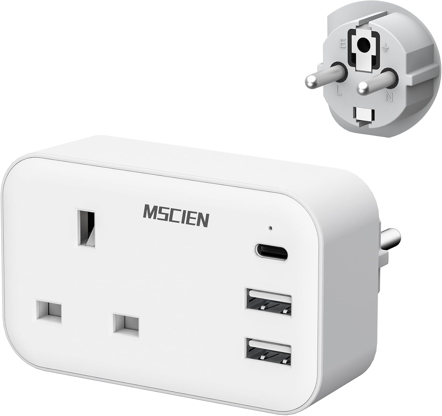 Mscien UK to European Plug Adapter with USB C,Travel Plugs UK to EU for Germany,France,Spain,Turkey,Greece and Iceland,