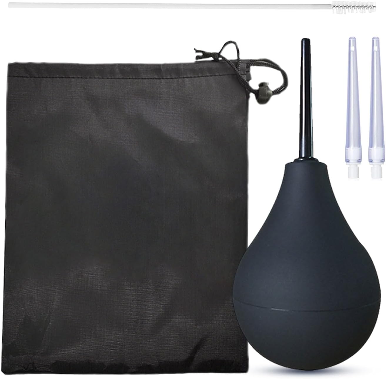 SKHAOVS Enema Bulb Douche Comfortable Silicone Enema Kit for Men Women, Reusable Douche Kit with 2 X Reusable Silicone Slim Nozzle and 1 X Cleaning Brush,160 ML Rubber Washing Cleaning Kit (Black)