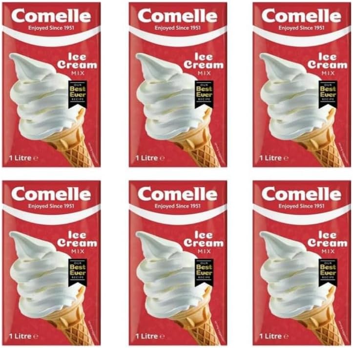 Comelle Ice Cream Mix Vanilla Soft Serve | Instant Ready to Freeze | UHT | Long Life Dairy Skimmed Milk | Sundea Mousse Dessert Shake | (With Greetings from Lucky Boy (6 Pack, 6000, millilitre)