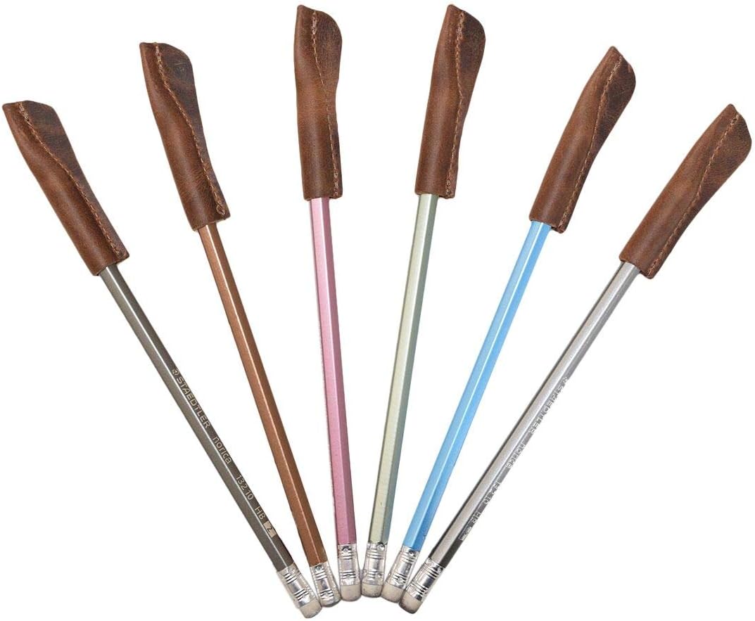 Hide & Drink, Set of 6 Pencil Caps, Pencil Lead Protectors, Classy Covers, Office Essentials, Accessories, Full Grain Leather, Handmade, Bourbon Brown