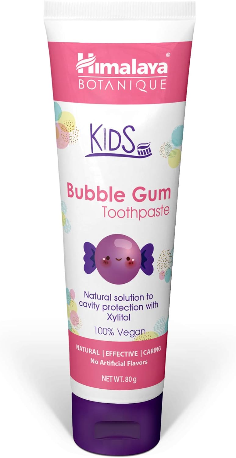 Himalaya Botanique Kids Toothpaste | Bubble Gum Flavor | Reduces Plaque and Makes Teeth Stronger | Increases Teeth-Gum Grip | Fluoride Free, Vegan & Gluten Free- 80g