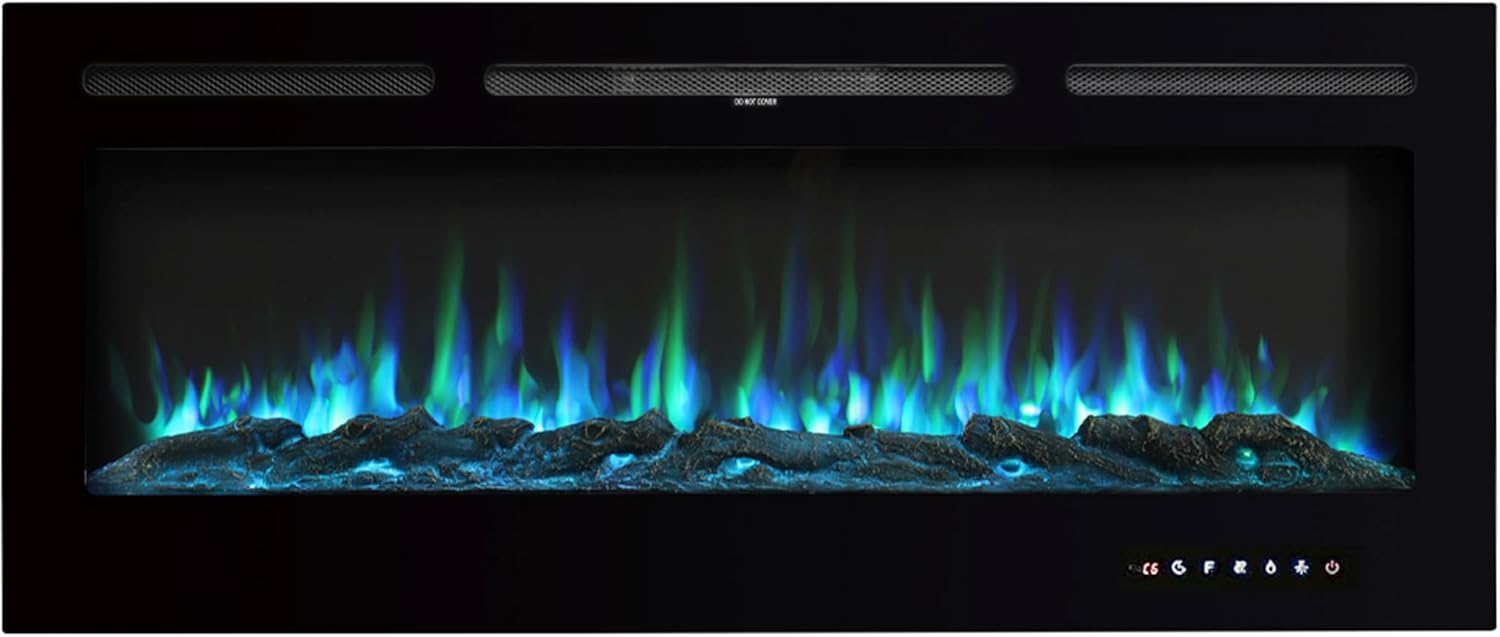 Warmiehomy Electric Fire 80inch/203.2cm Media Wall Fireplace Wall Mounted/Recessed Electric Fireplace with 9 Colors LED Flame Effect, Remote Control & Overheat Protection