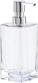 OGGI Square Glass Soap Dispenser - 13oz, Heavy Glass, Rustproof Pump - Ideal Hand Soap Dispenser, Bathroom Soap Dispenser, Kitchen Dish Soap Dispenser, Hand Sanitizer Dispenser, Clear/Chrome