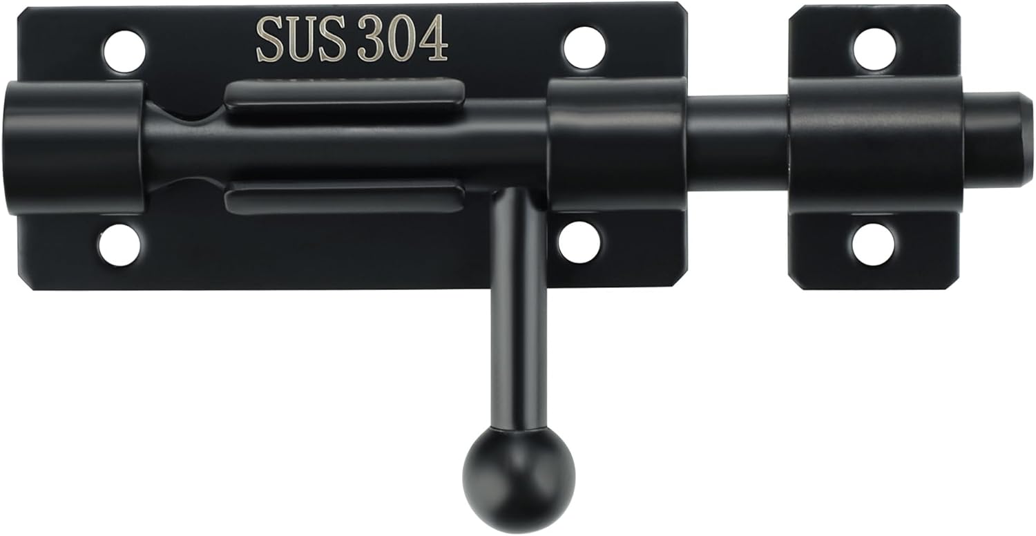 Alise 4 Inch SUS304 Stainless Steel Gate Latch, Slide Bolt Latch,Thickened Heavy Door Latch Lock, Black Barrel Bolt Latch, Security Slide Latch Lock MCX7004-B