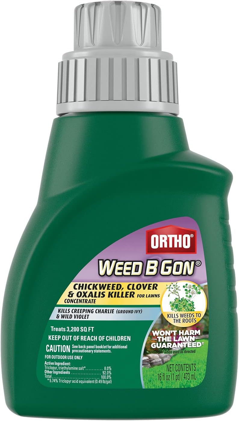 Ortho Weed B-gon Chickweed, Clover & Oxalis Killer for Lawns Concentrate, Treats 3,200 sq. ft., 16 fl. oz.
