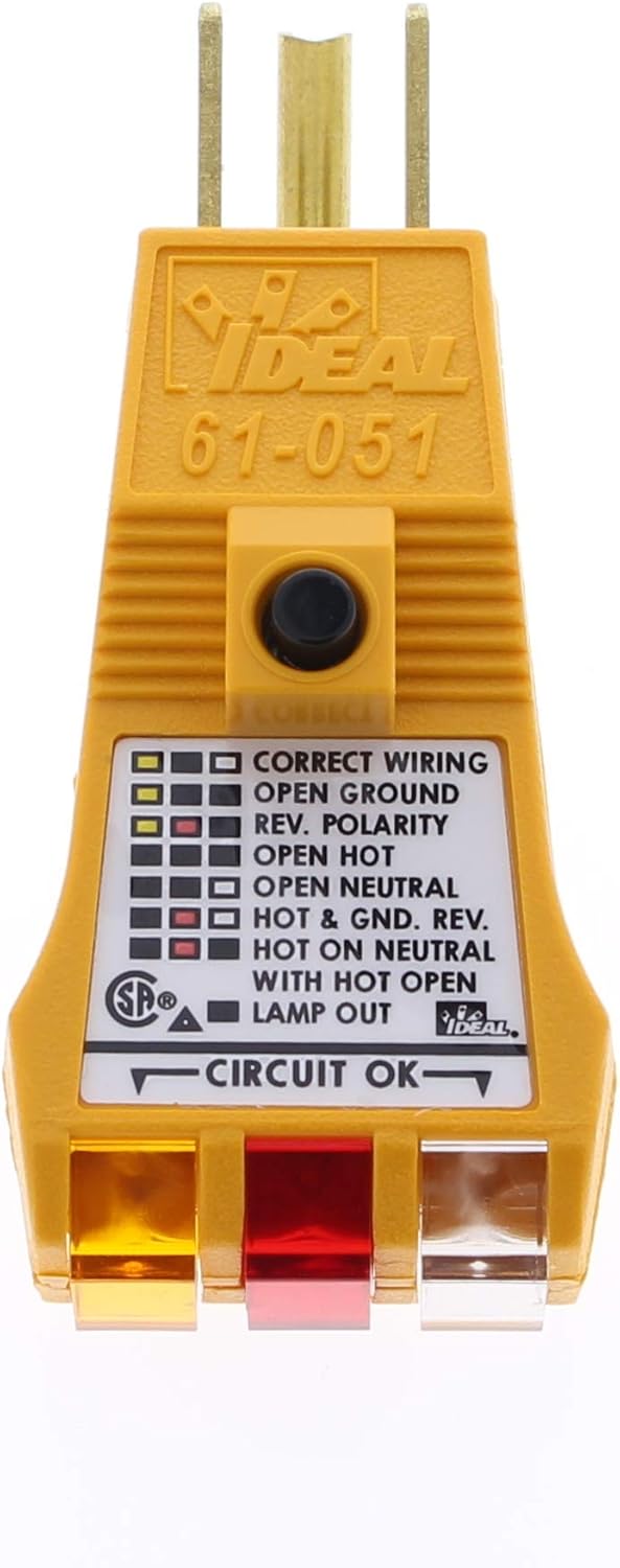 IDEAL Electrical 61-051 E-Z Check Plus GFCI Receptacle Circuit Tester, Heavy Duty, Yellow