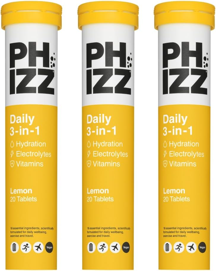 Phizz Electrolytes, Multivitamin & Hydration Tablets - 60 Effervescent Rehydration Electrolyte Tablets - 18 Vitamins & Minerals, Vitamin C, Vegan, Vegetarian & Low Calorie (Lemon, 60 Tablet)