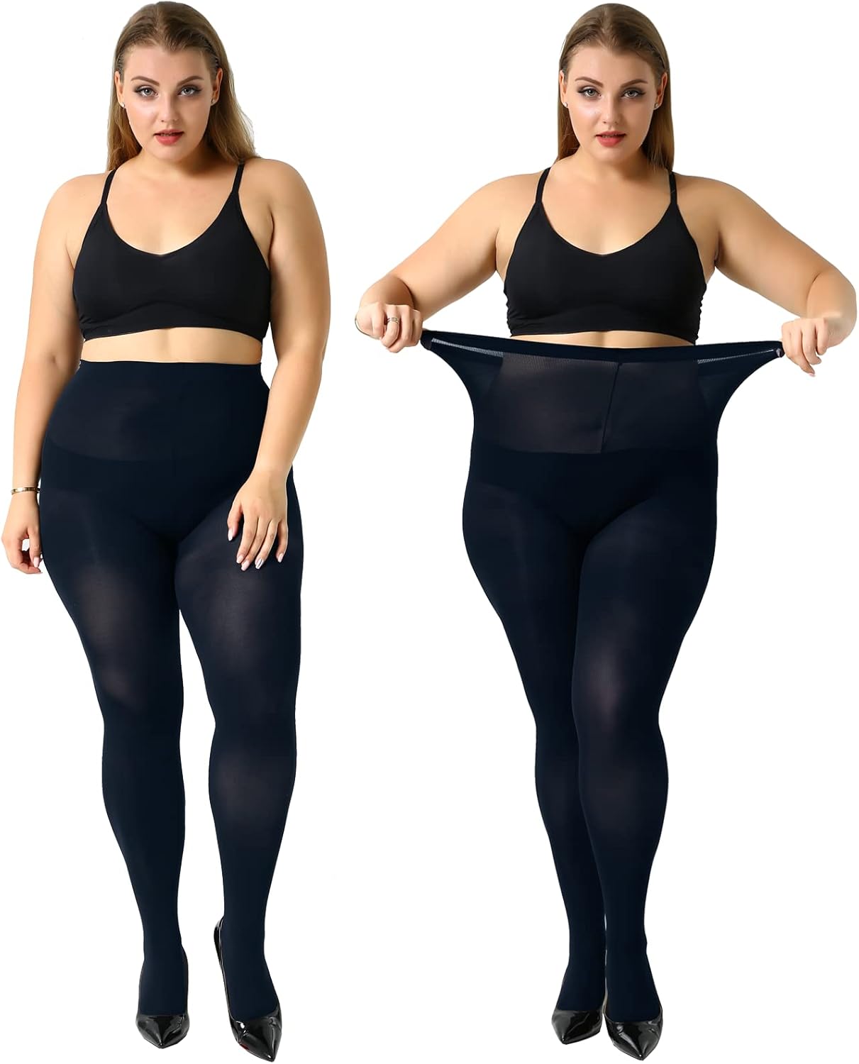 MANZI Women's 2 Pairs Plus Size Control Top Ultra-Soft Tights