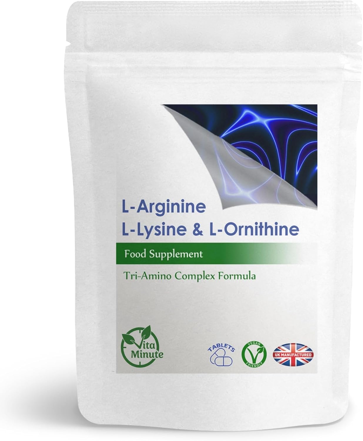 L-Lysine L-Arginine L-Ornithine, Tri-Amino Complex 1400mg Tablets (Pack of 180)