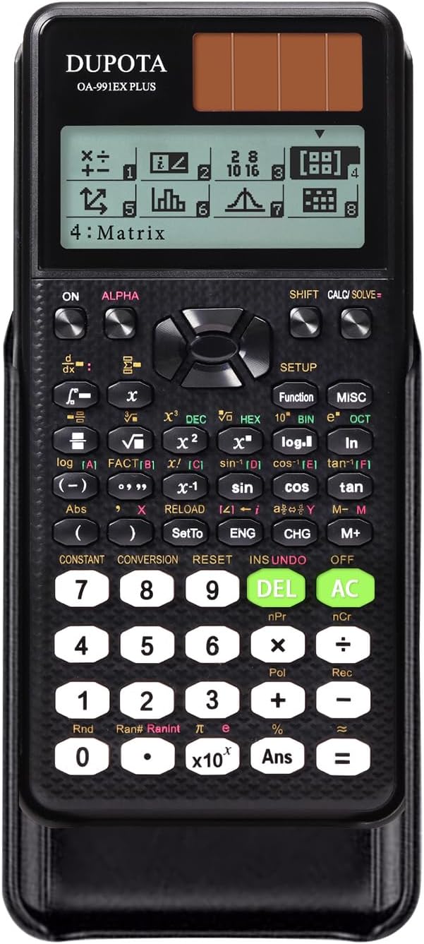 DUPOTA OA-991EX Scientific Calculator 552 Functions Support Fraction and Decimal Point Conversion 2-Line Written Display Solar Battery - Ideal for Middle High School Students and Teachers Black
