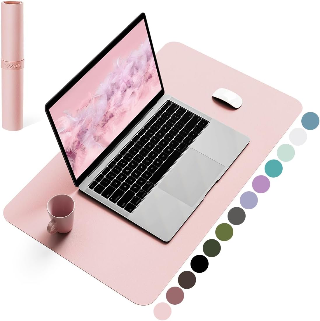 Non-Slip Desk Pad, Waterproof PVC Leather Desk Table Protector, Ultra Thin Large Mouse Pad, Easy Clean Laptop Desk Writing Mat for Office Work/Home/Decor (Pink, 60 x 35 cm)