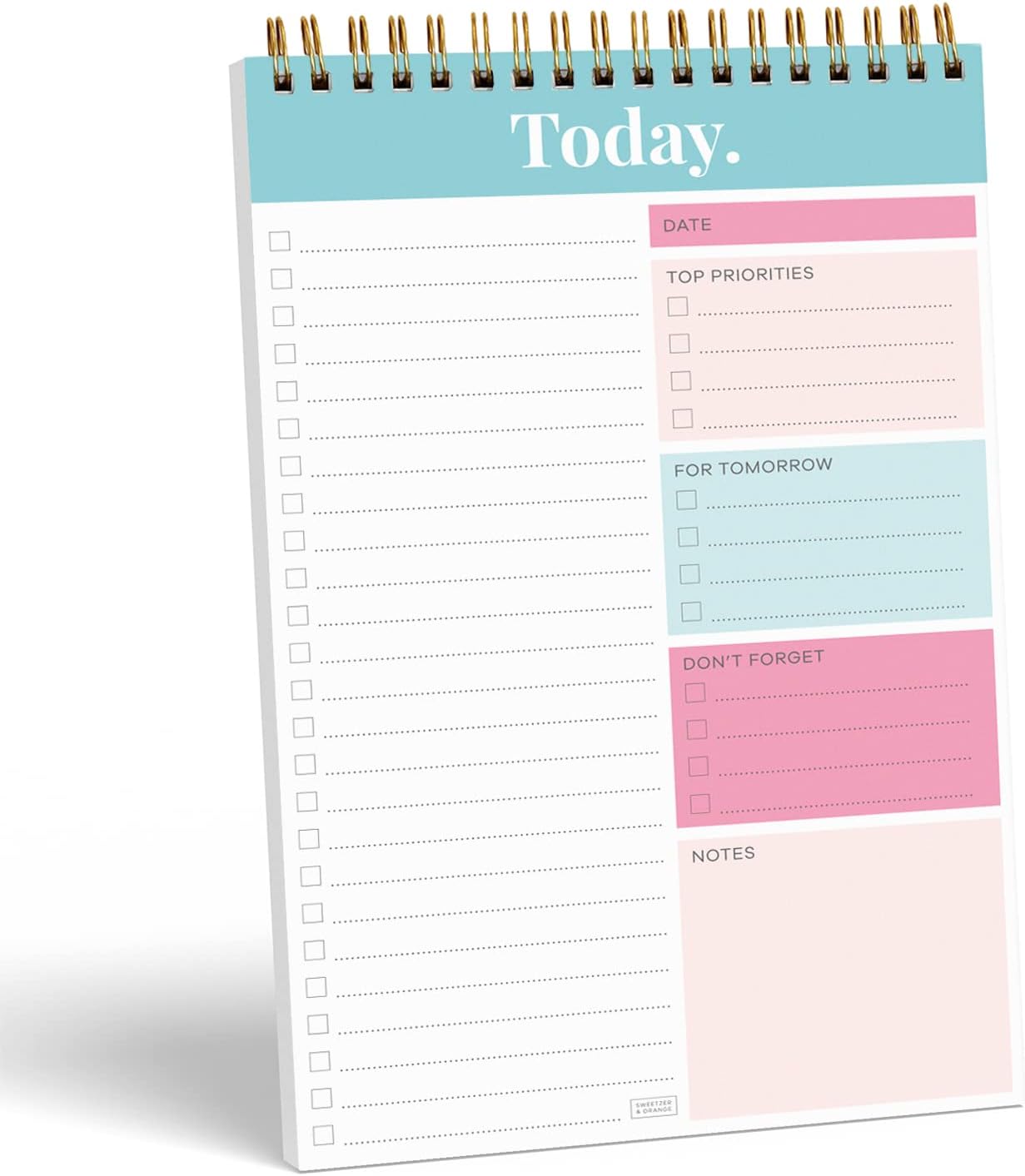 S&O Daily Planner Notepad for Productivity - 52 Page Routine To Do List - Undated Writing pad and Organizer - Every dayTo Do List Scheduler- Coiled Task Planner - Regular planner - TEAL