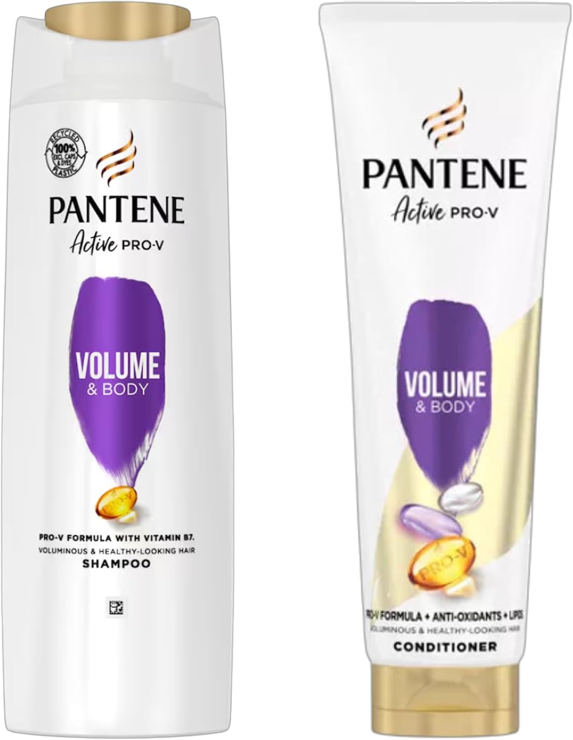 Pantene Pro-V Volume & Body Shampoo and Conditioner Set | 1 x 400ml Shampoo + 1 x 275ml Conditioner Tube | For Fine Hair | Adds Volume & Fullness | With Vitamin B7 & Antioxidants