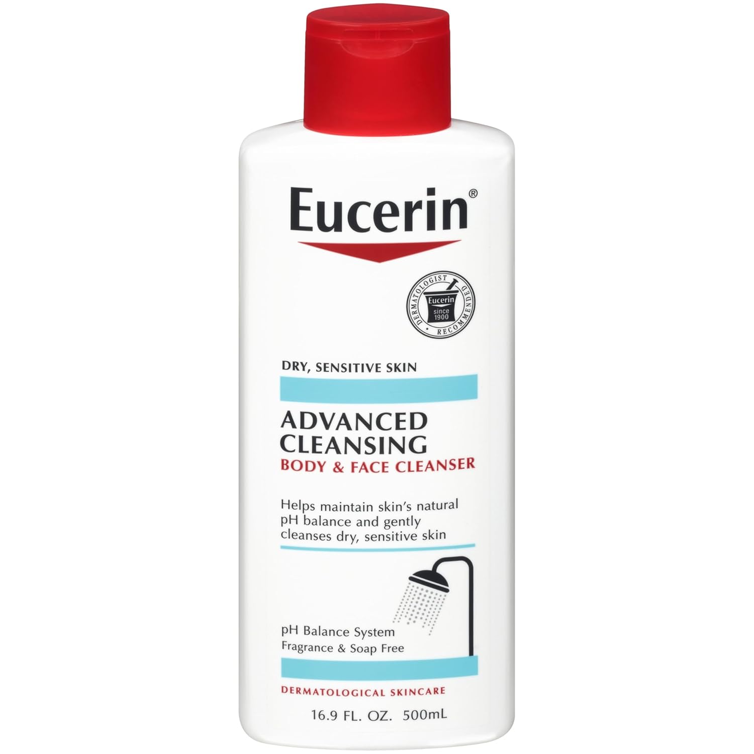 Eucerin Advanced Cleansing Body and Face Cleanser, PH-Balanced, Gentle Face and Body Wash for Normal to Dry, Sensitive Skin, Free of Soap, Fragrances, Dyes and Parabens, 16.9 Fl Oz Bottle