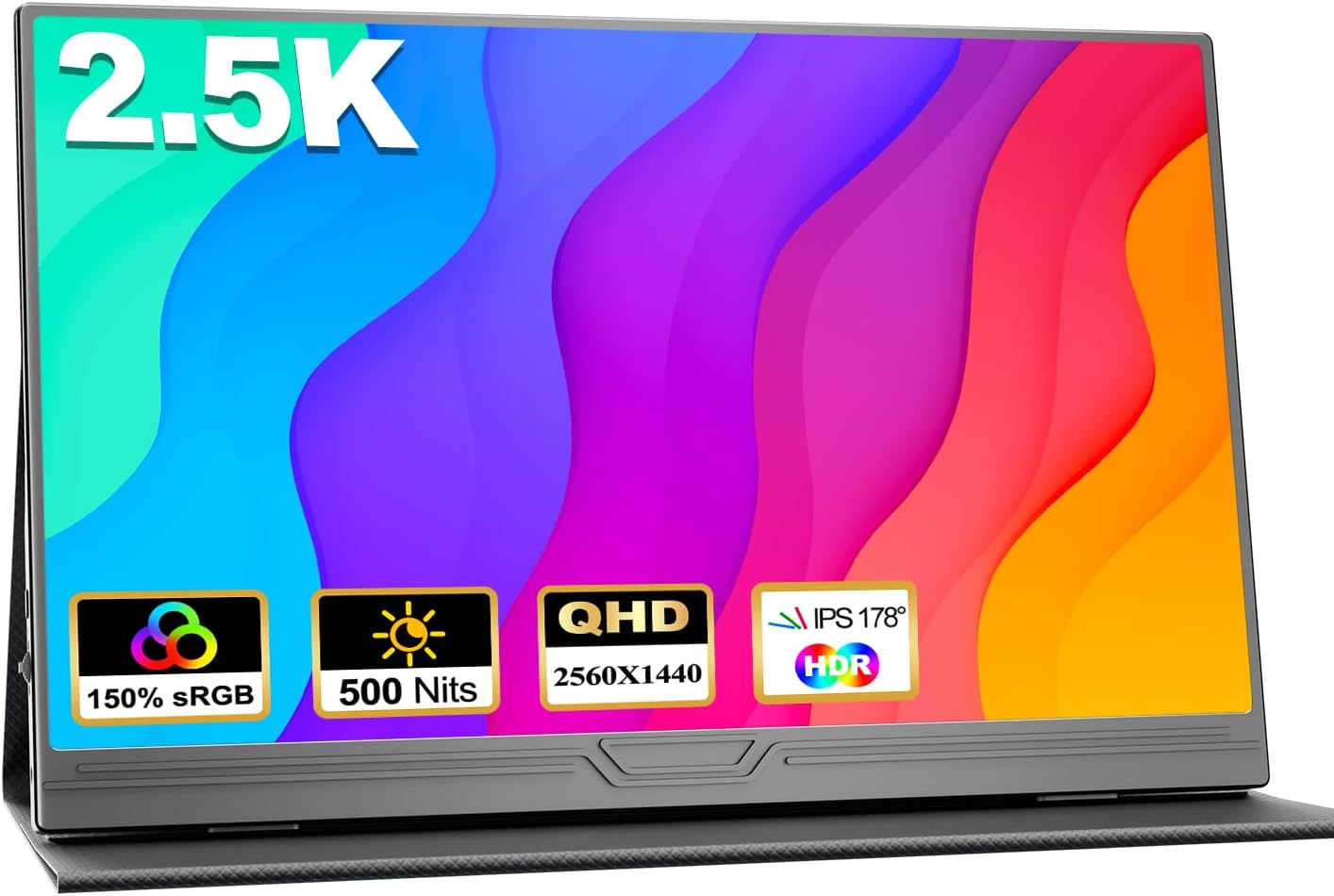 COOLHOOD 2.5K Portable Monitor, 500 Nits 150% sRGB 2560x1440 QHD IPS 15.6" Eye Care HDR Display USB-C HDMI External Second Screen w/Smart Case for Mac Laptop Phone PC PS4/5 Xbox Game Console