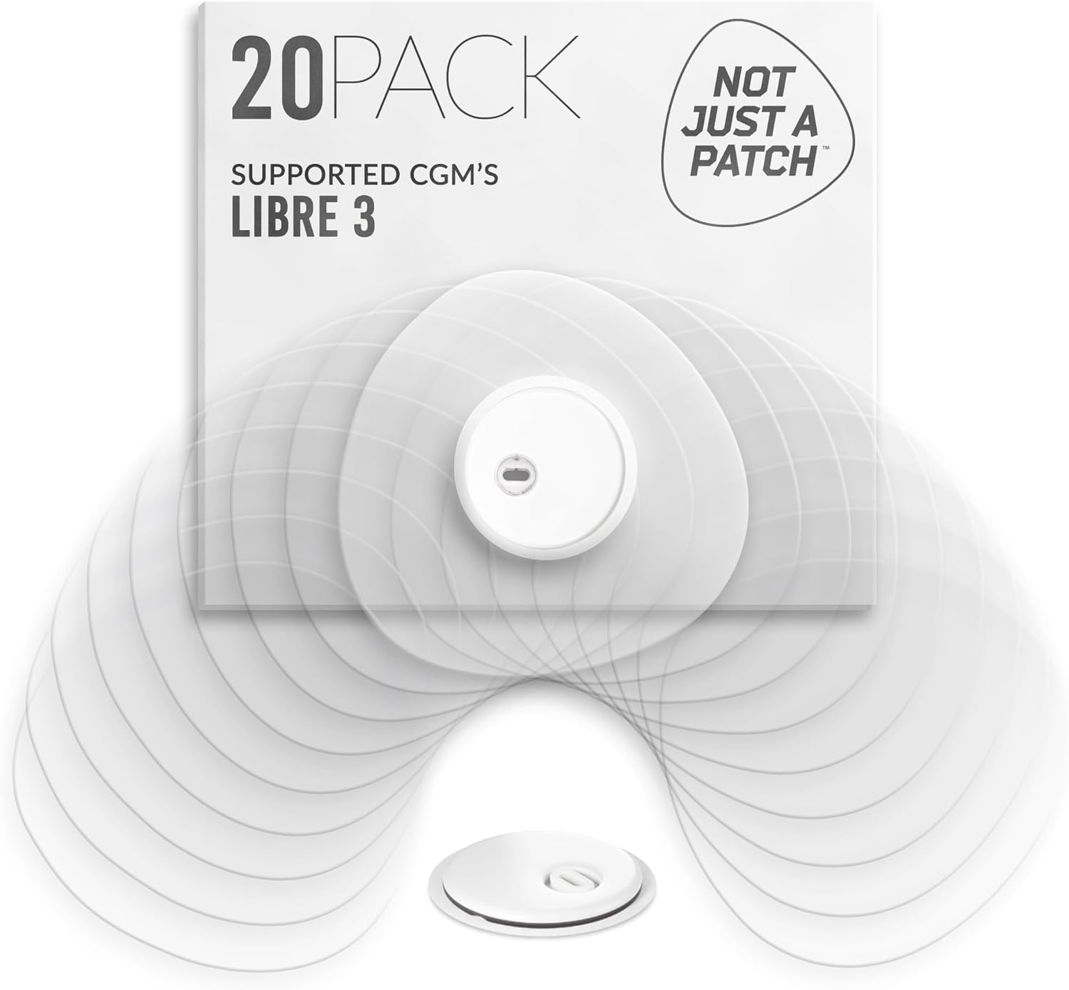 Not Just A Patch Freestyle Libre 3 Plus Sensor Covers (20 Pack) – Breathable, Sweatproof & Secure Hold Precision-Cut Hole for Ventilation, Enhanced Adhesion & Gentle Support – 10-14 Day Wear - Clear