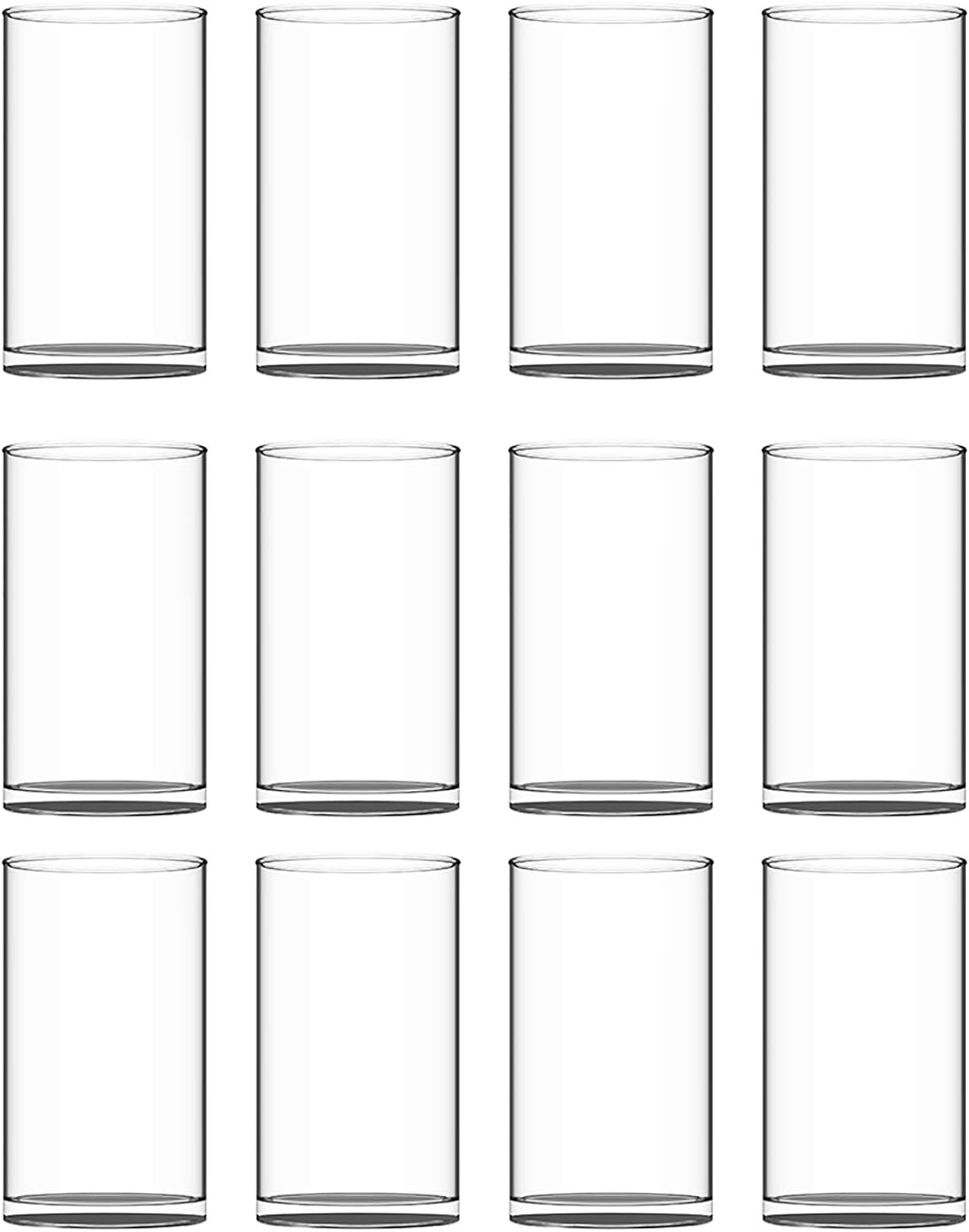 Set of 12 Clear Glass Cylinder Vases (2 Sponge Brushes Included), 3.5” W x 6” H, Flowers Vases, Decorative Centerpieces for Home, Events or Weddings