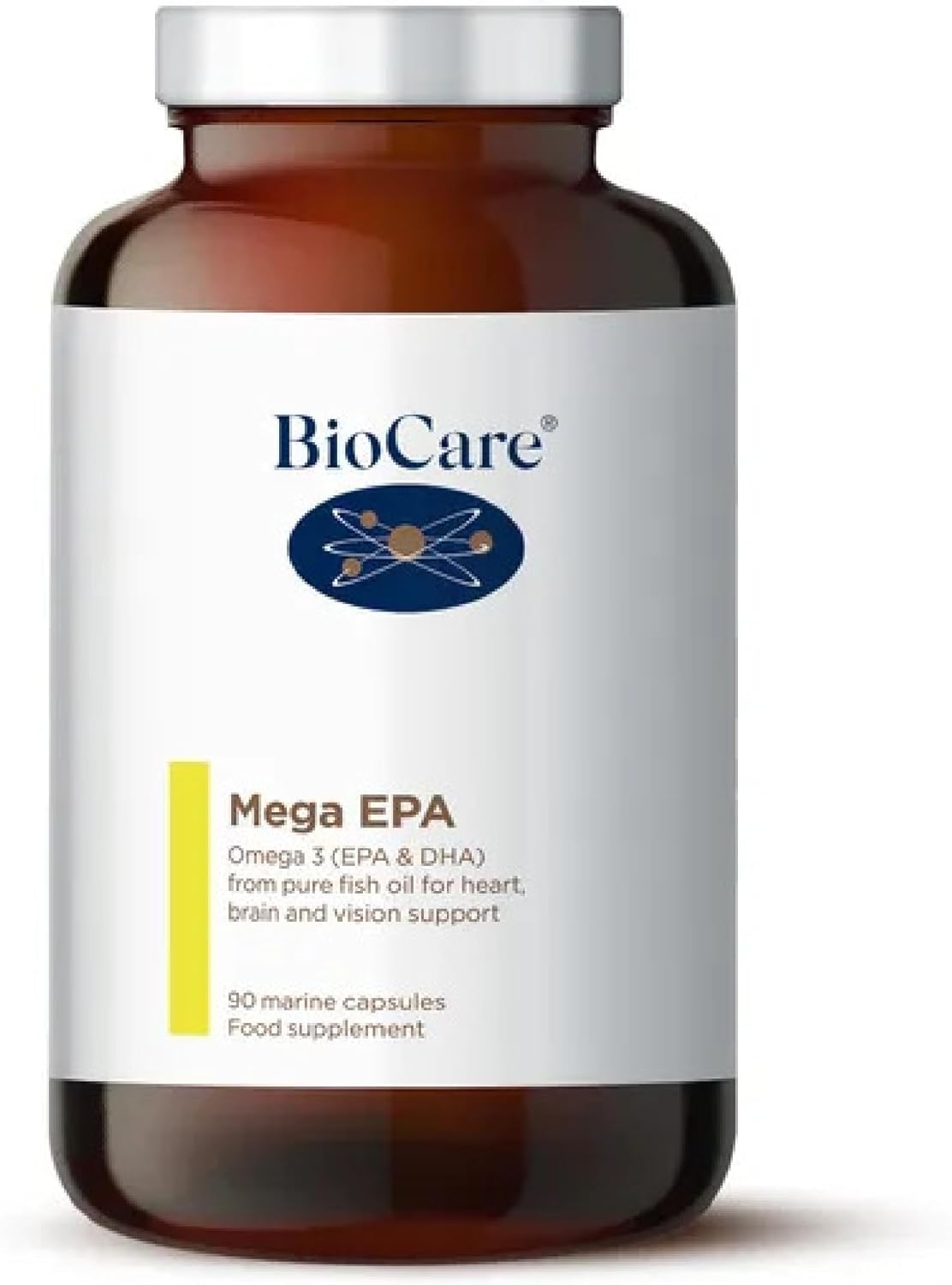 BioCare - Mega EPA - Pure Fish Oil with Omega-3 Fatty Acids, EPA & DHA - Marine Capsules for Heart, Brain & Vision Support - 90 Capsules