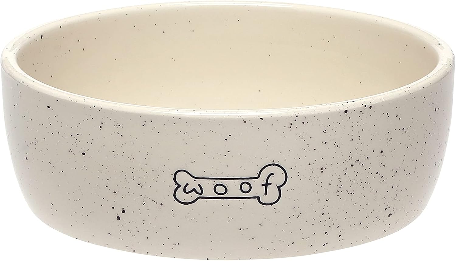 Pearhead Ceramic Dog Bowl – “Woof” Speckled Pet Food & Water Dish, Durable Stoneware, Non-Slip Heavy Base, 20 oz, Medium