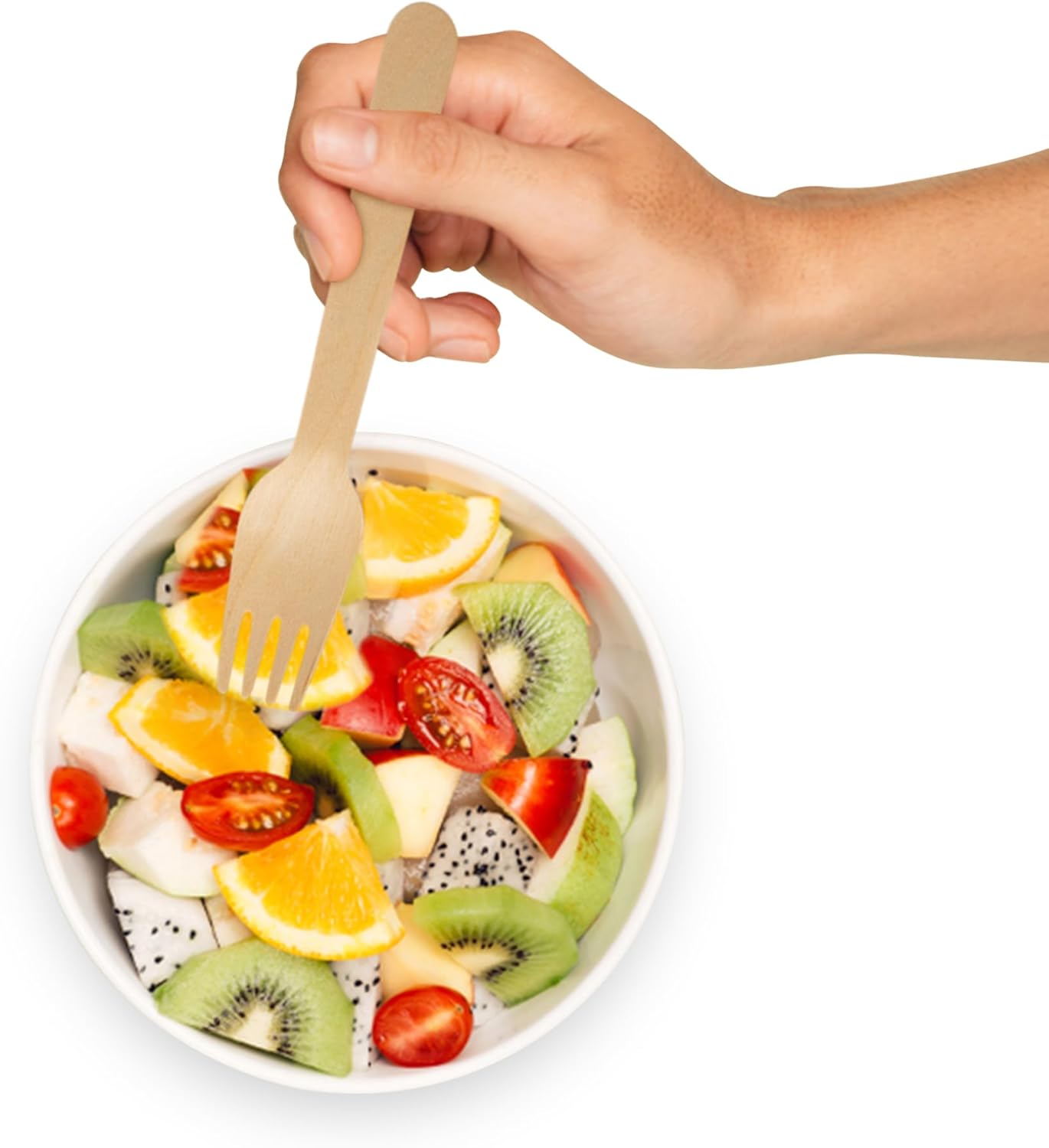 Waymeduo Birchwood Disposable Tablewares - Pack of 100 Wooden Tablewares, Biodegradable Forks-Brown