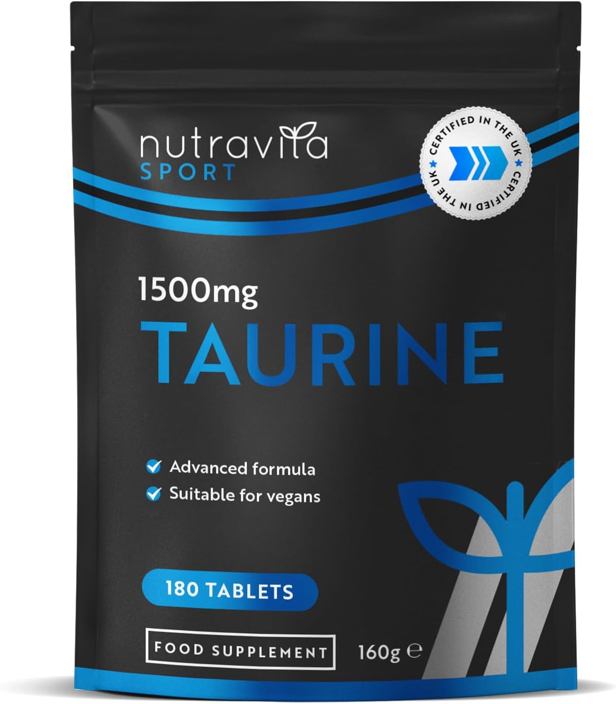 Taurine Supplement 1500mg - 180 High Strength Taurine Tablets - Vegan Amino Acids Taurine Nutritional Supplements - Powder Alternative - Sports Supplement for Men & Women - Made in The UK - Nutravita