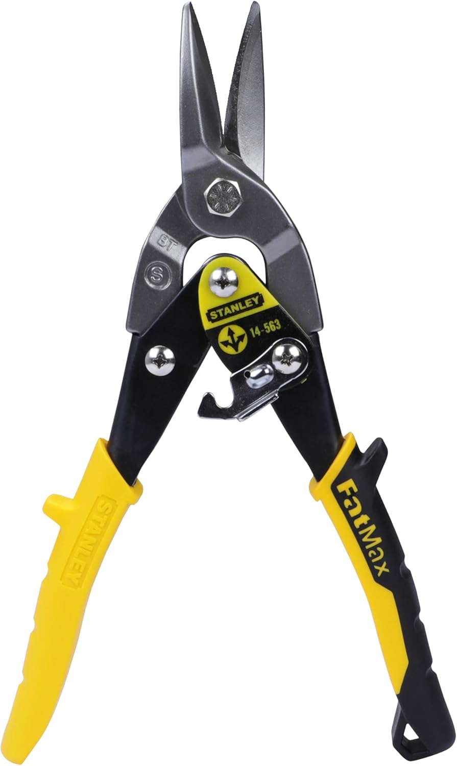 STANLEY FATMAX Straight Cut Compound Action Aviation Snips, Suitable for Aluminium, Sheet UPVC, Wire Mesh, Leather, Copper, Plastic and Mild Steel, 2-14-563