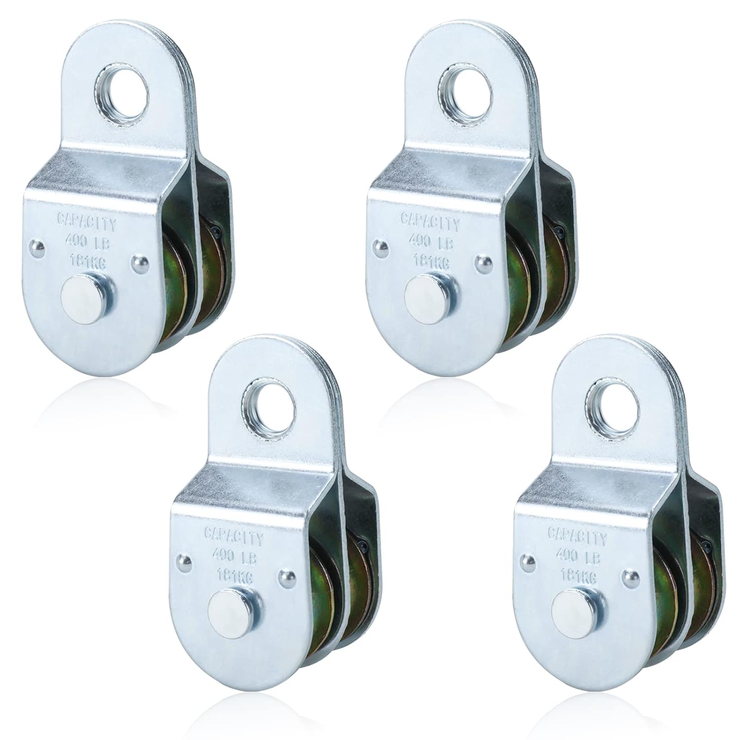 Fixed Double Pulleys, Double Pulley Block Wheel, Double Pulley Roller, Loading 400 LBS Each, Iron with Zinc Plated (4, 1-1/2 Inch)