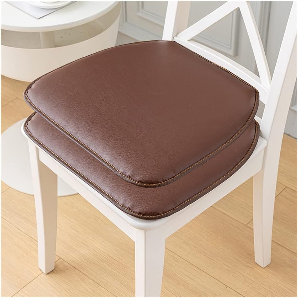 (1/2/4 Packs) Leather Chair Cushion for Dining Room or Kitchen, Waterproof Seat Cushion, Soft and Durable Chair Cushions, Non-Slip (Brown 43 x 40cm (2 Pack))
