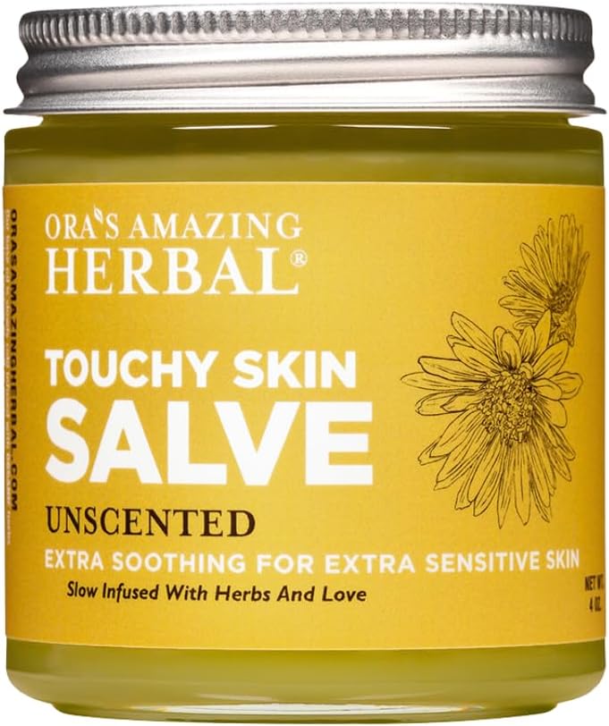 Ora's Amazing Herbal Touchy Skin Salve, Eczema Cream for Kids and Adults, Natural Sensitive Skin Treatment, Itch Cream, Calendula Ointment, 4 oz