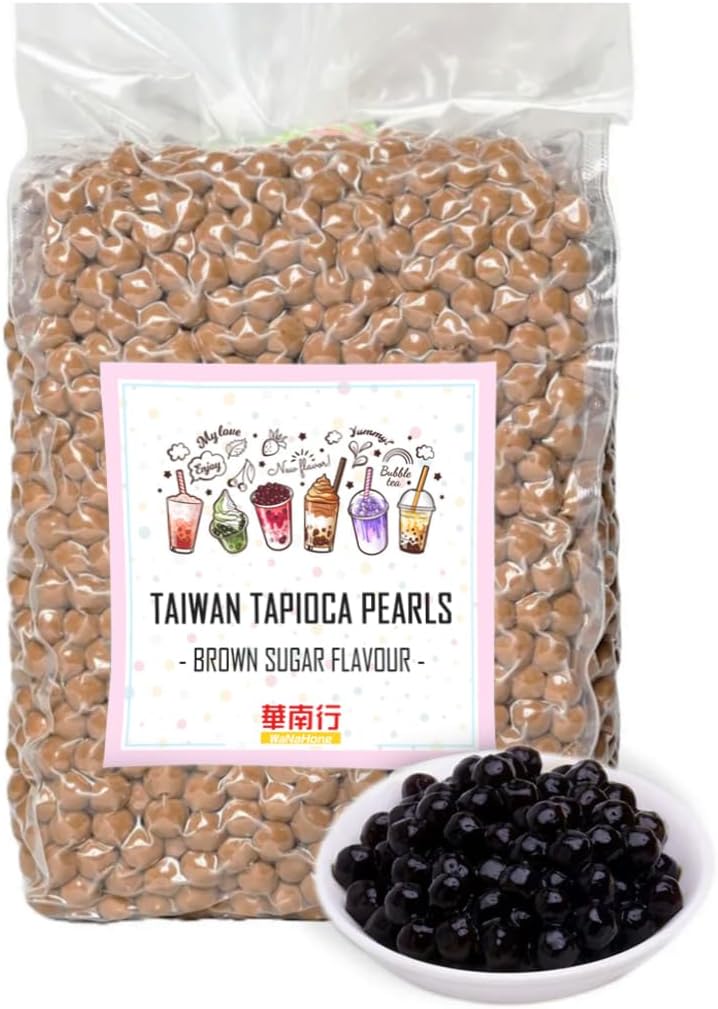 WaNaHong Taiwan Tapioca Pearls 1KG for Bubble Tea | VEGAN | Brown Sugar Flavour