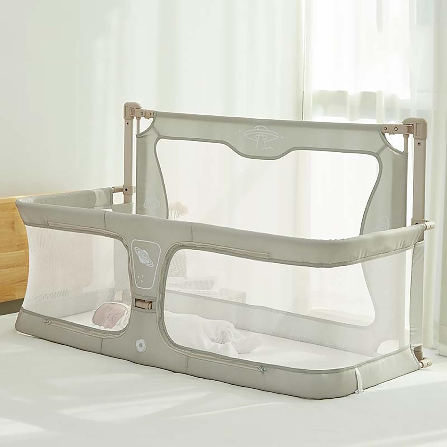 Baby Bedside Sleeper, 3 in 1 Folding Portable Crib, breathable and visible mesh window, soft washable liner cover and sturdy aluminum alloy,Easy to Assemble Cradle Co Sleeper Stationary,bed in bed (C