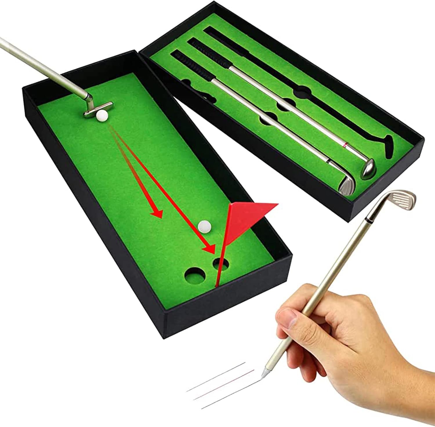 Mini Golf Set, Golf Pen Set, Mini Desktop Golf Gift with Putting Green, Ball Club Pen Game for Men Dad Boss Teen Boys, 3 Golf Clubs Pens & 2 Balls, Balls Office Desk Toys for Boss Coworker Teen Boys