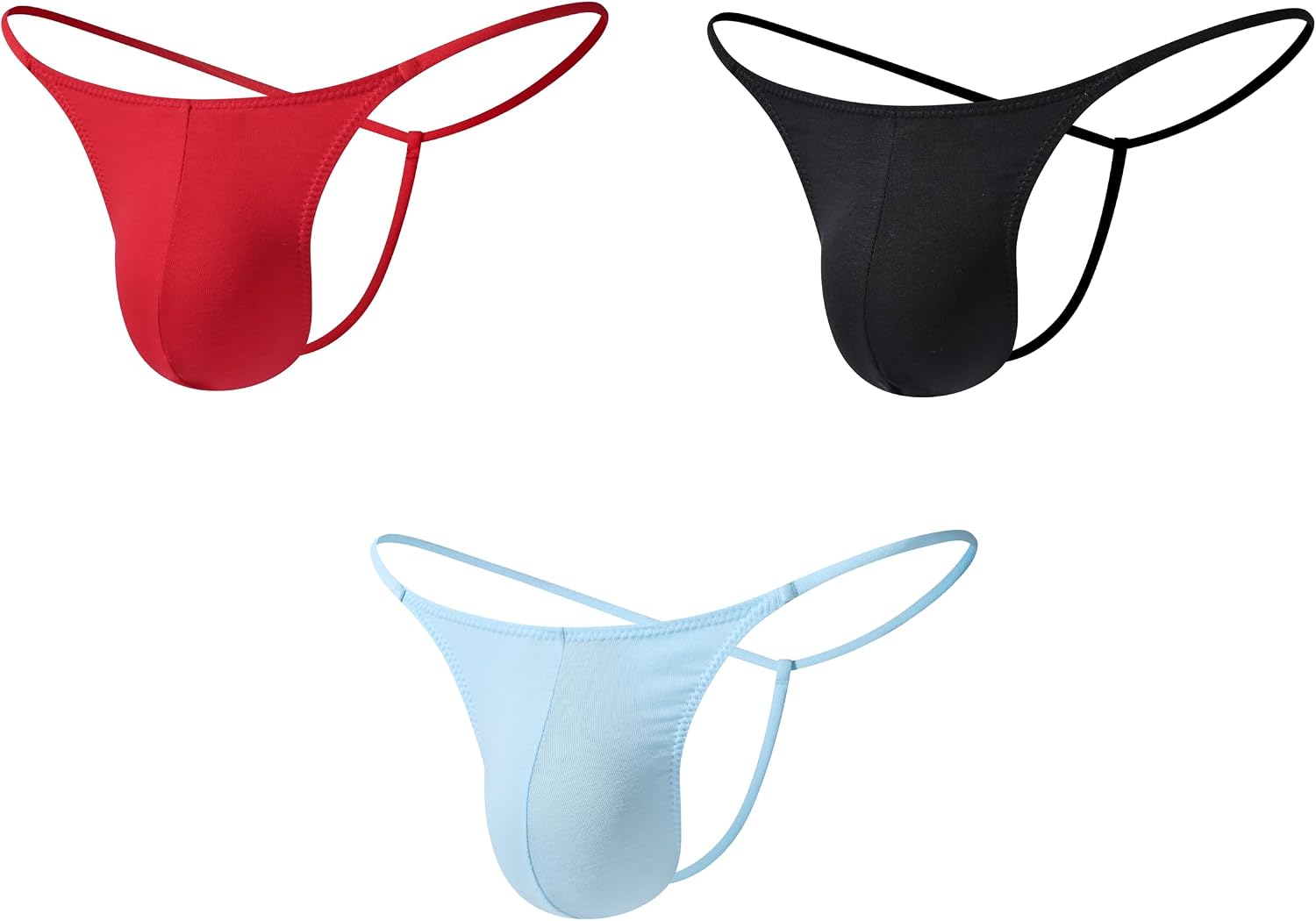 Men's Cotton G-string Thong 5MM Straps Zero Digging-in Seamless 8Sexy T-back 3 Pack