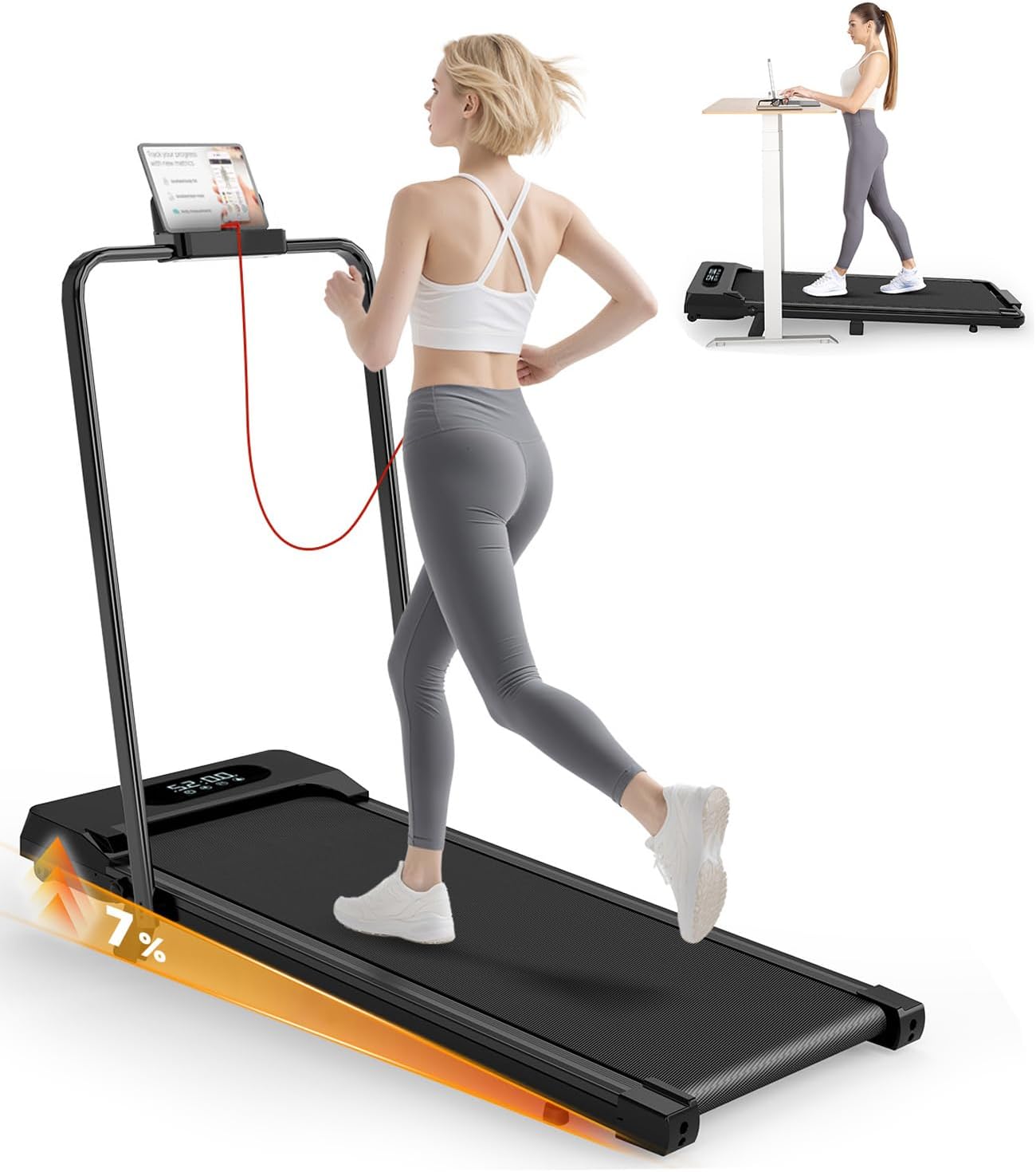 HomeFitnessCode Walking Pad Foldable, 8% Incline Under Desk Treadmill